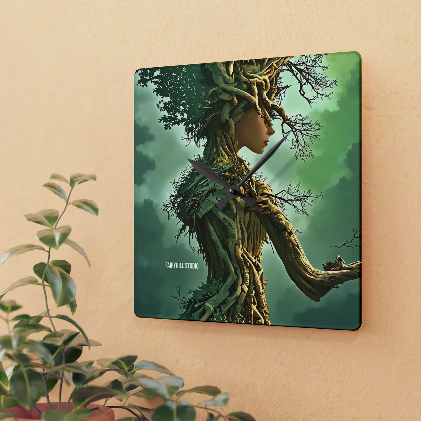 Wall Clock - Tree Dryad Art Featuring a Woman Tree Spirit