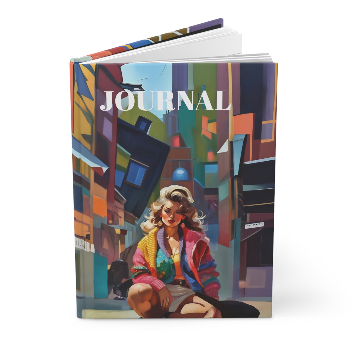 Hardcover Journal Matte 1980s Dancer Girl in Colorful Clothing and Leggings