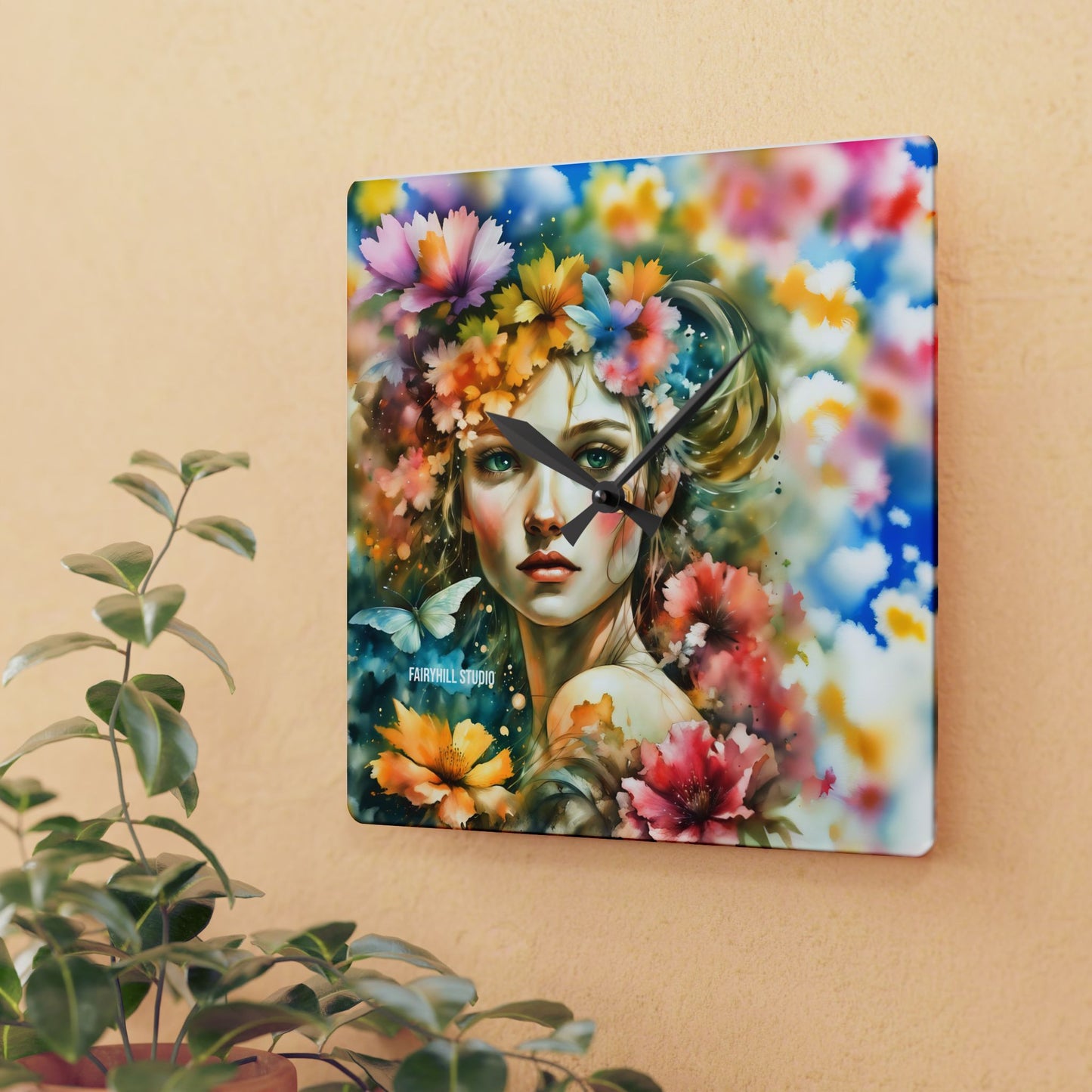 Wall Clock -Lady with Flowers art Acrylic Wall Clock