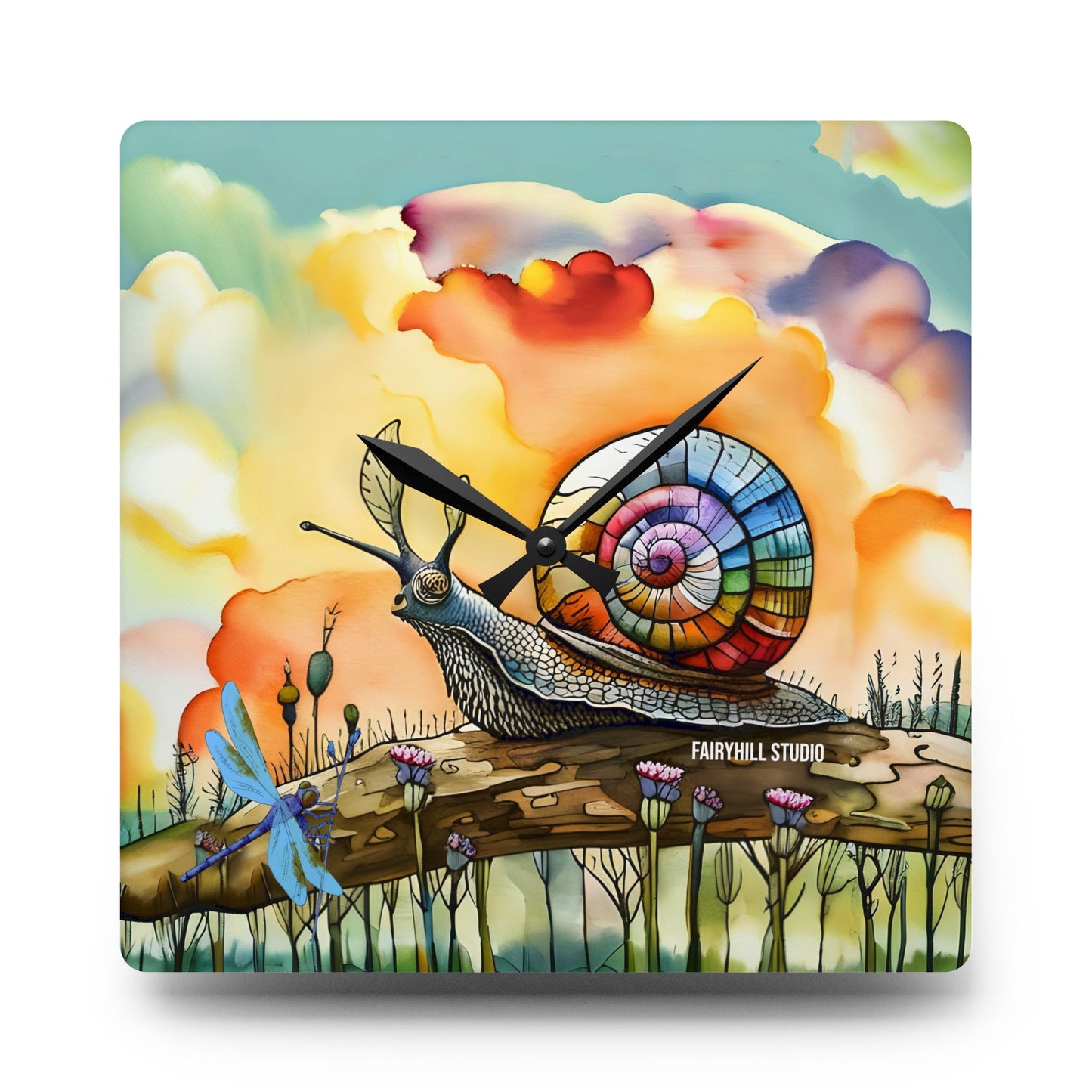 Acrylic Wall Clock Snail and Dragonfly/Art