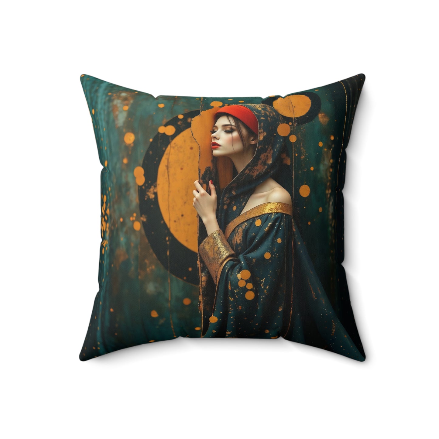 Aurora of the Golden Veil pillow l  Square Pillow - by Fairyhill Studio