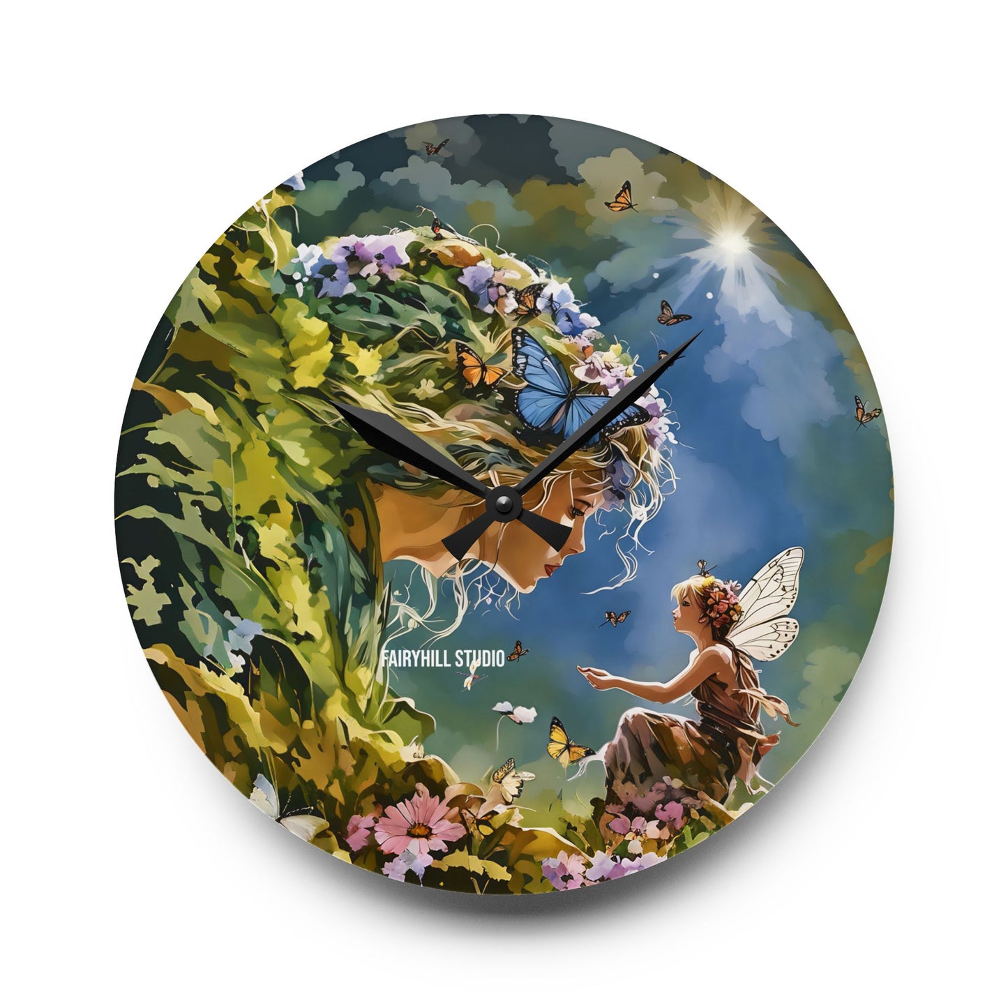 Wall Clock - Nature Fairy Offering Gifts to the Goddess of Nature - Meaningful Art