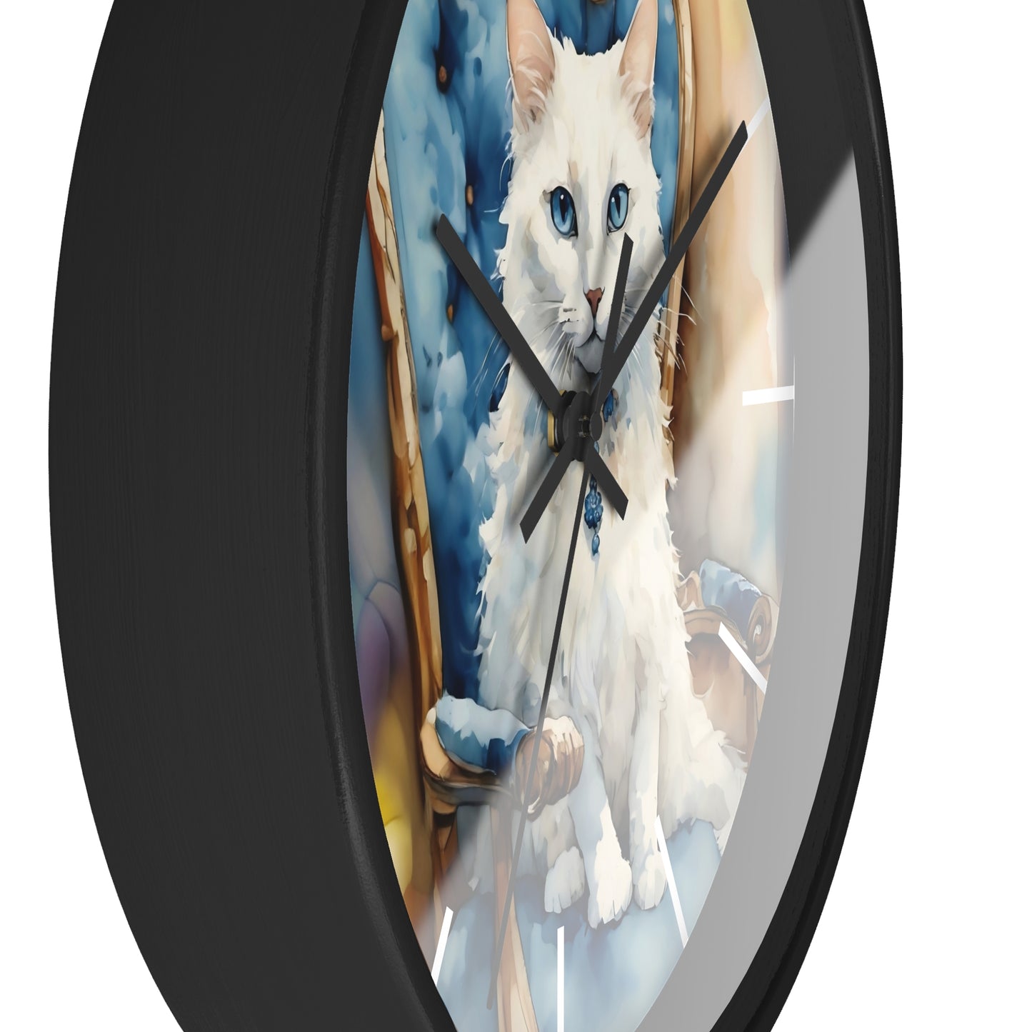 Fairy Hill Studio" White cat " Wall Clock