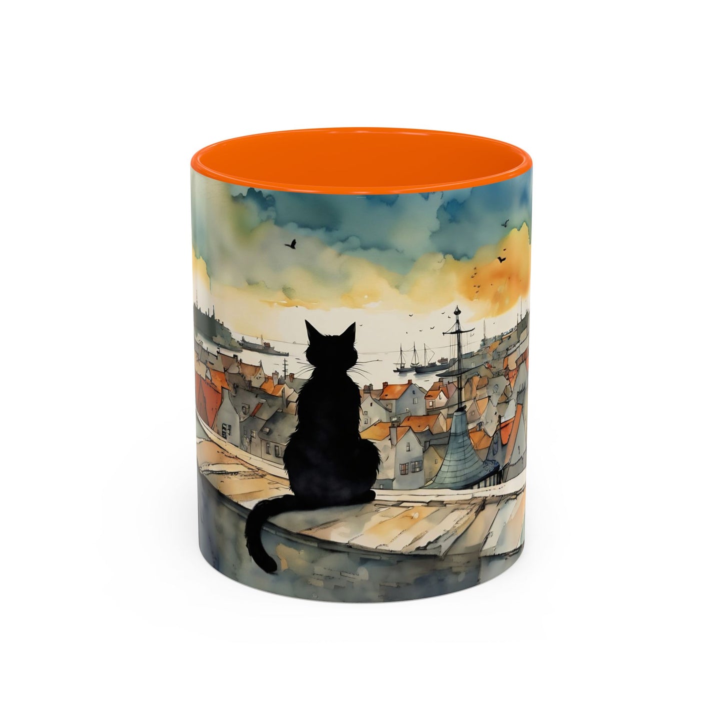 Black cat on a roof top Art-Themed Coffee Mug - 11 & 15oz Accent Mug for Musroom Fsiry Lovers