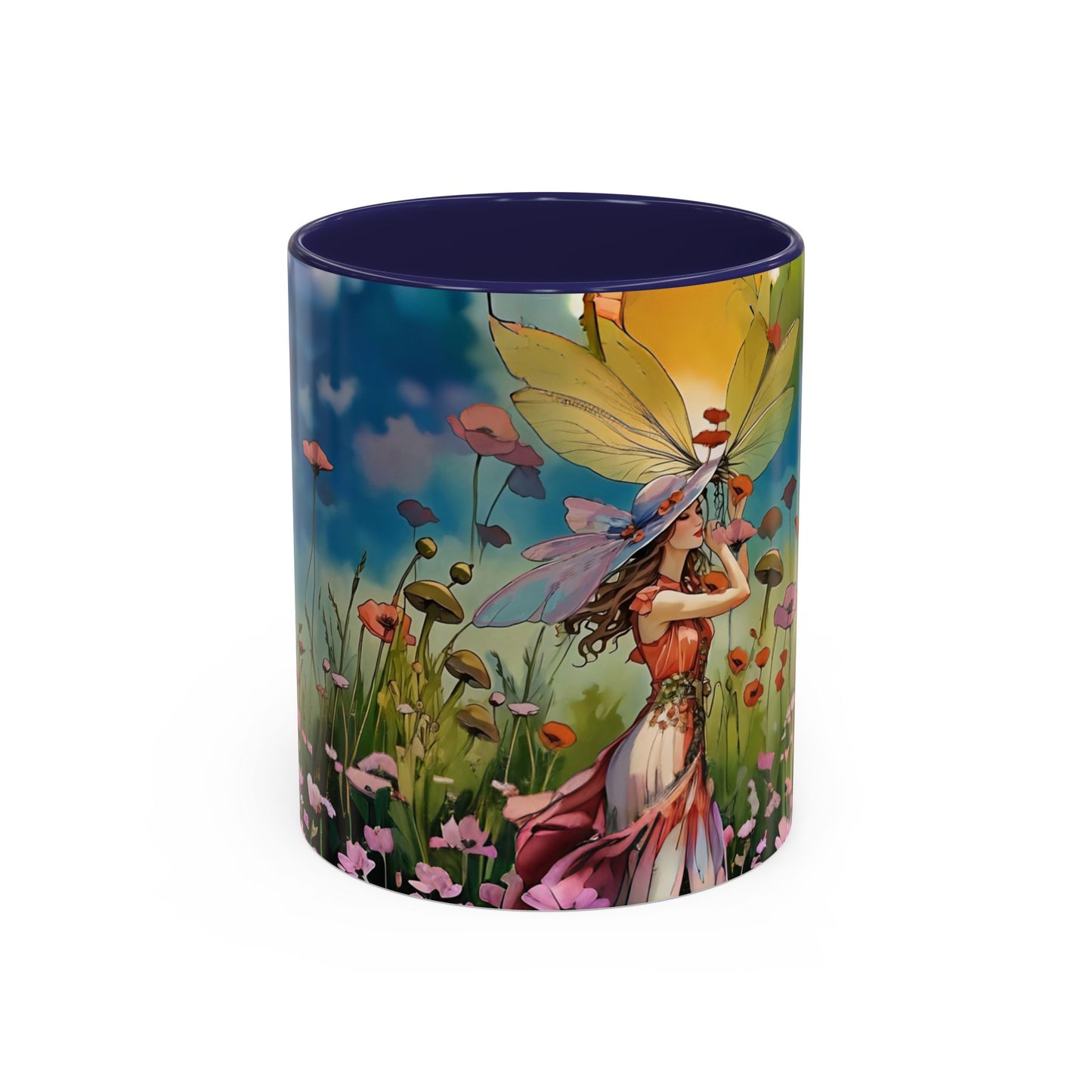 Mug - Lovely Romantic Girl Gathering Flowers in Summer Field