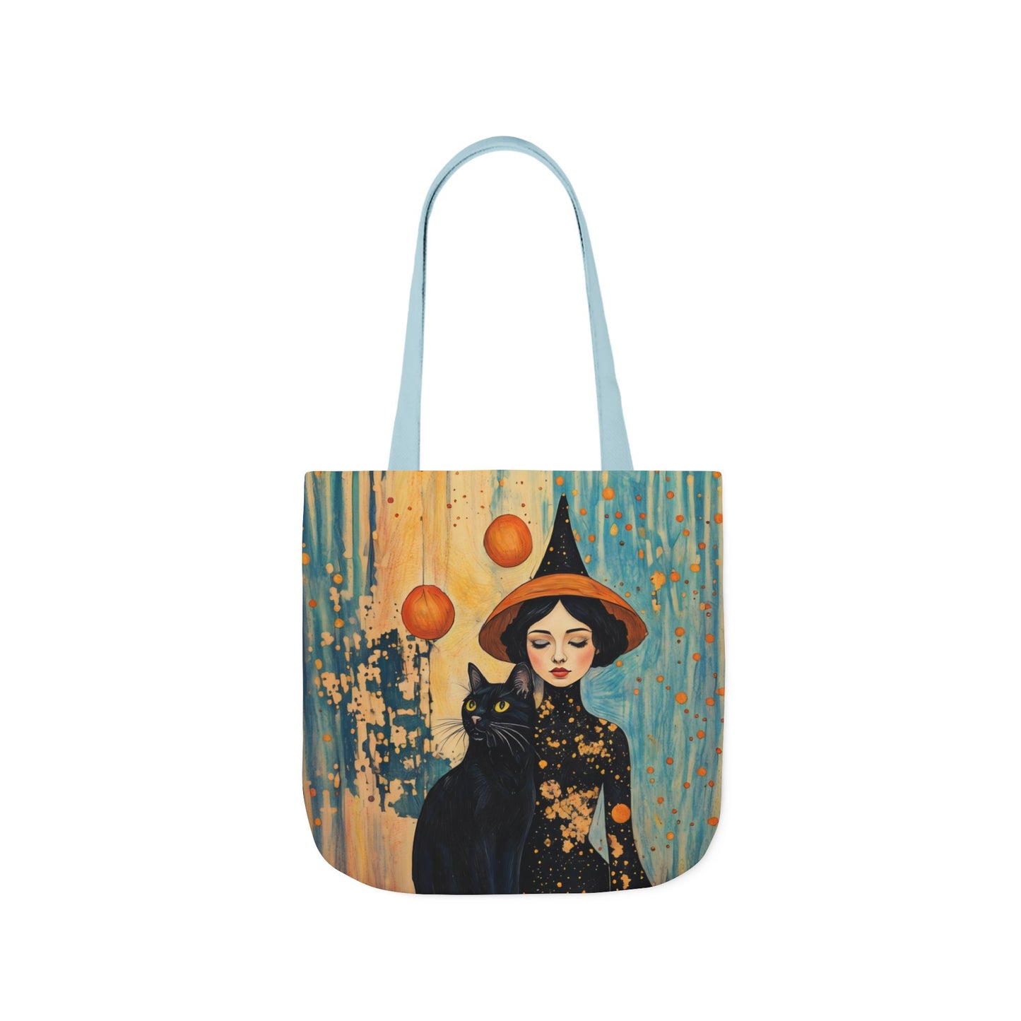 Colorful Witch and black cat-Inspired Canvas Tote Bag - Perfect for Beach Days, Eco-Friendly Shopping, and Summer Fun!