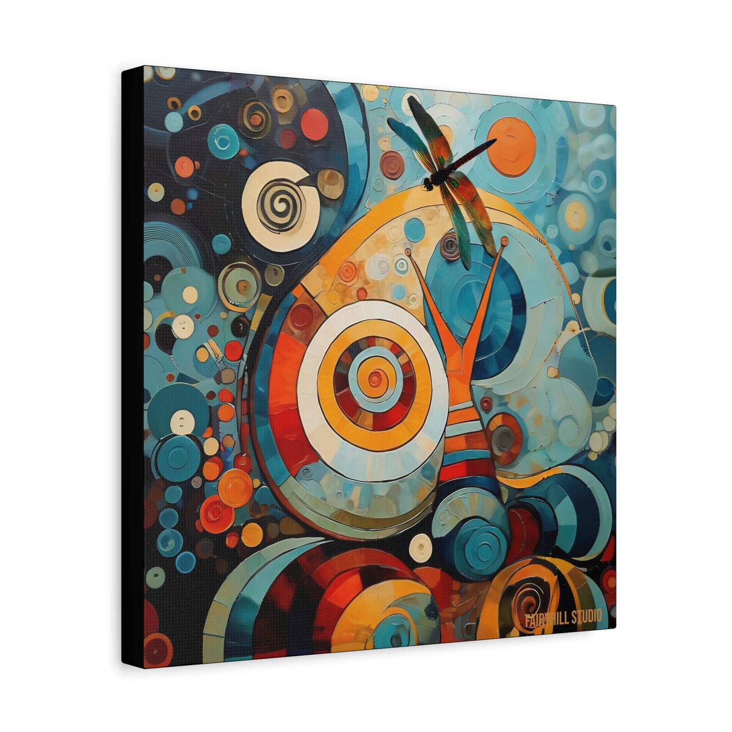 Abstract Colorful Snail Dragonfly Circle Canvas Wall Art