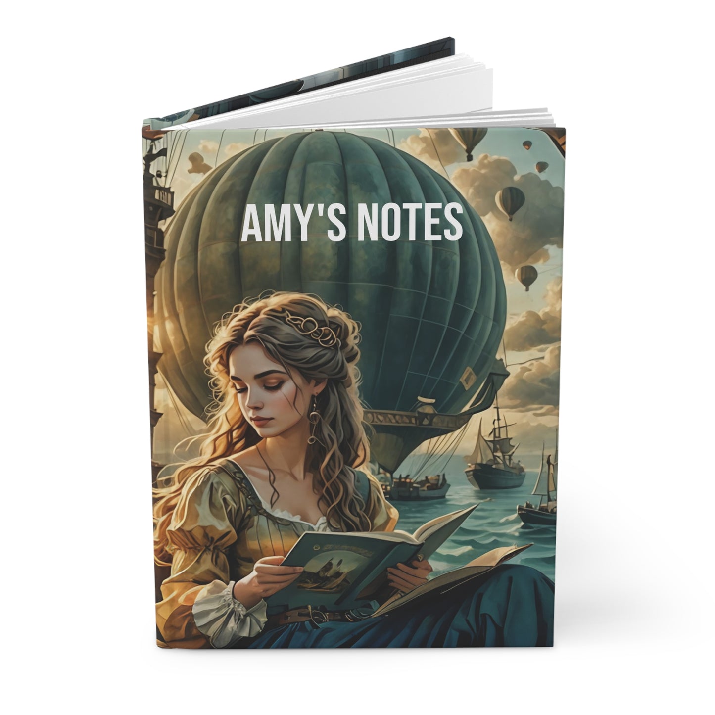 Hardcover Journal Matte - Eighteenth Century Woman Reading to Cat Design