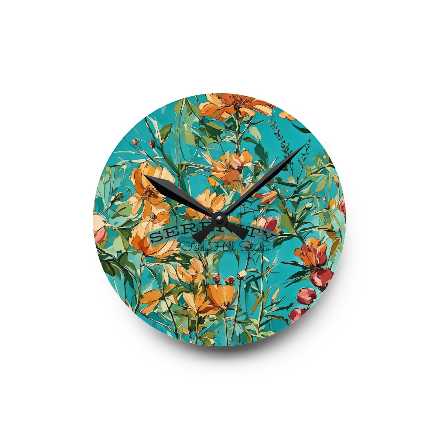 Acrylic Wall Clock blue orange wild flowers