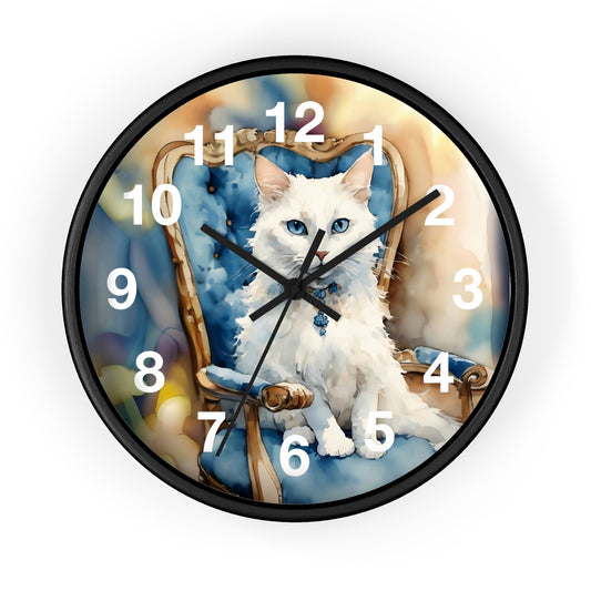 White Cat Lovers Wall Clock