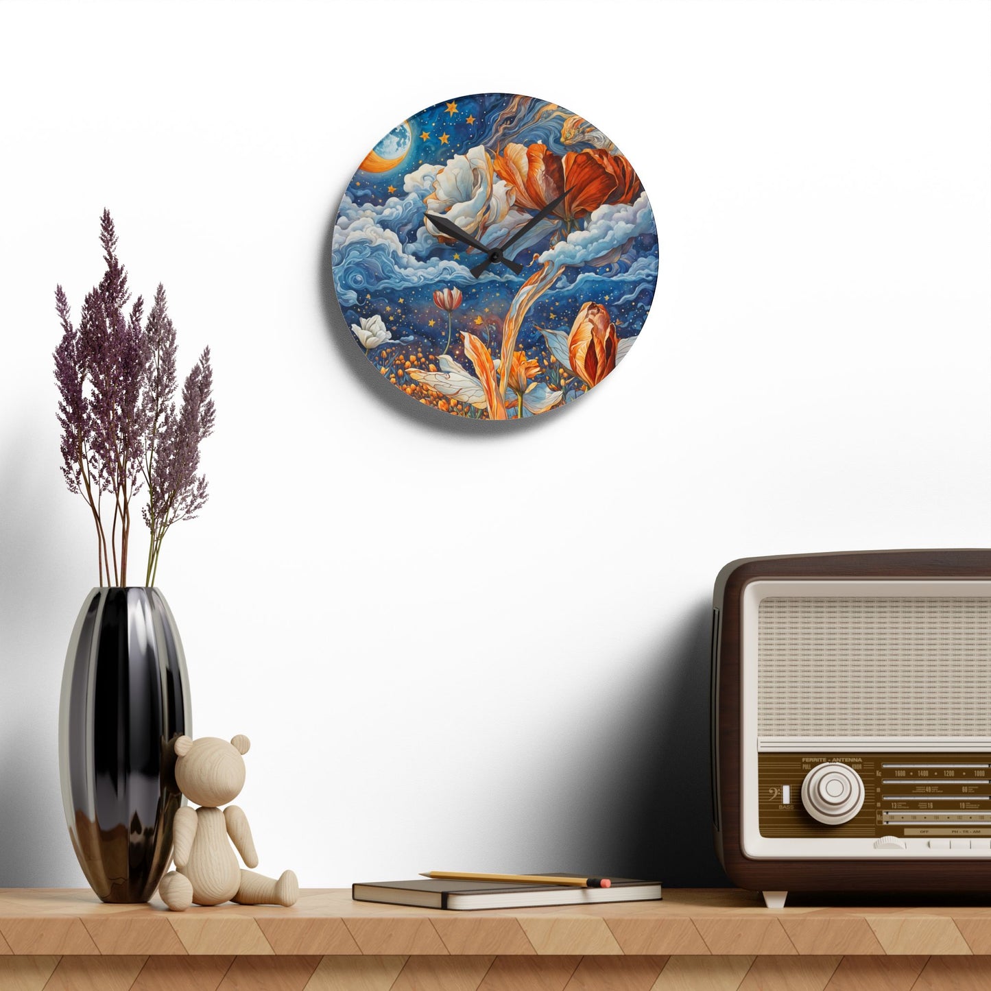 Celestial Tulips Mindfulness Acrylic Wall Clock