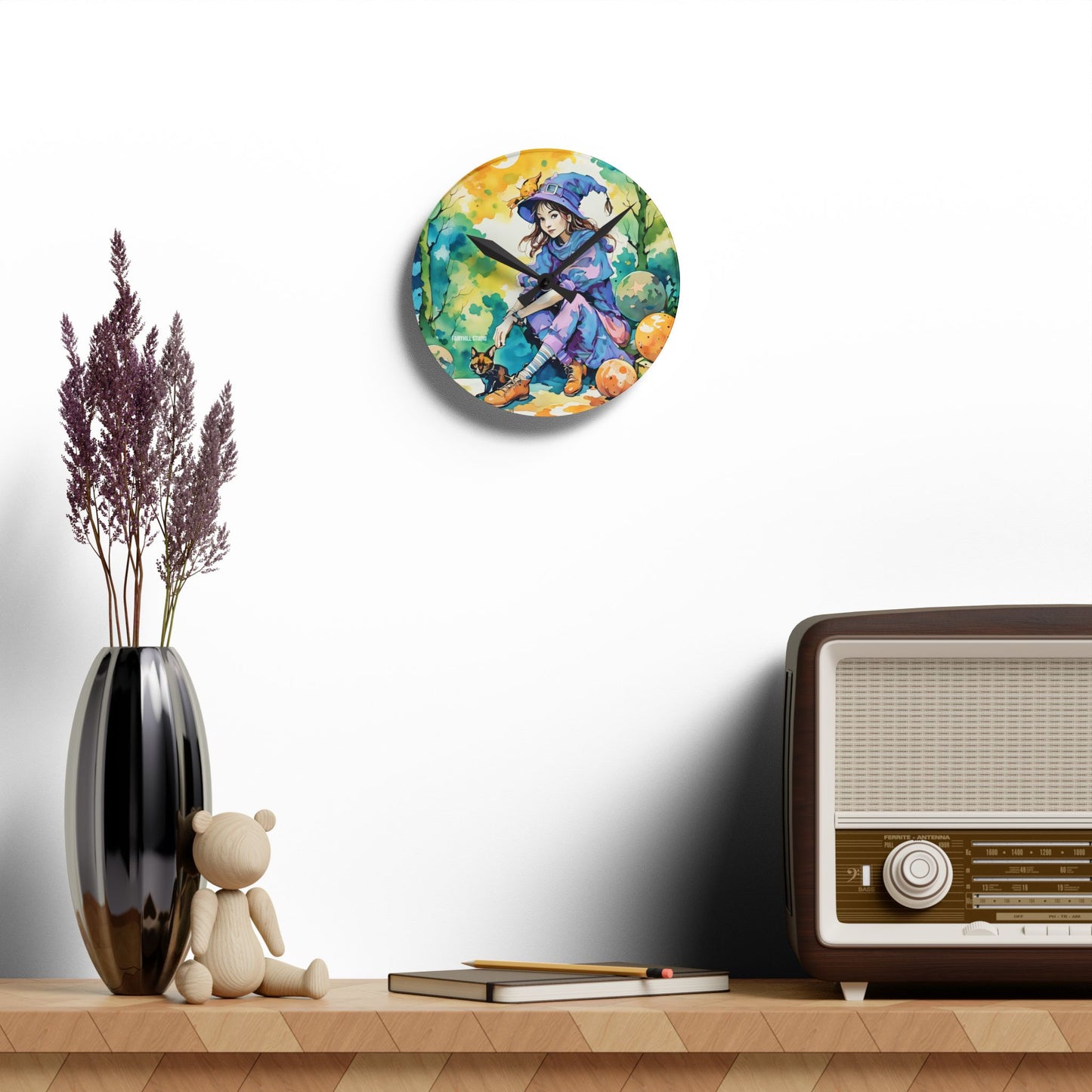Acrylic Wall Clock -Girl with cat Art