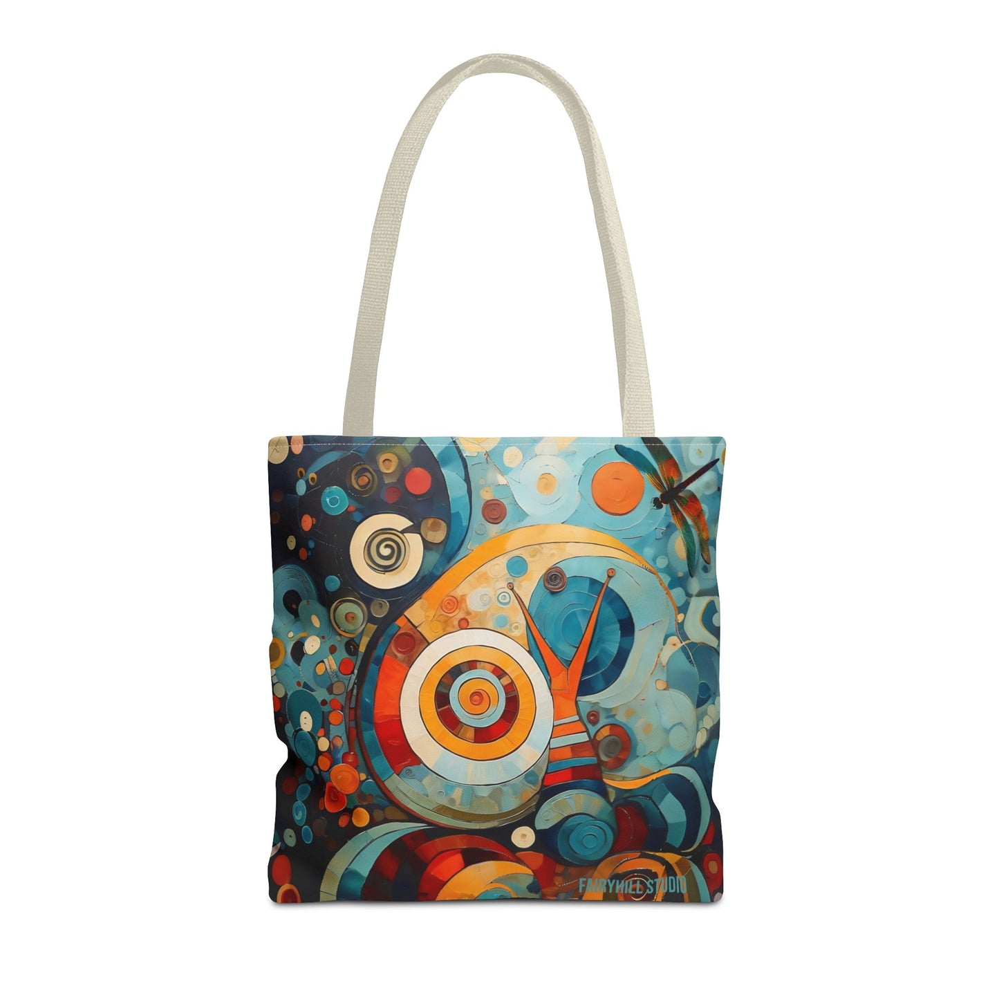 Canvas tote bag Art - Abstract Colorful Snail Dragonfly Circle