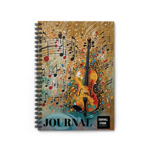 Spiral Notebook Christmas holiday journal with violin and music  notes - Ruled Line