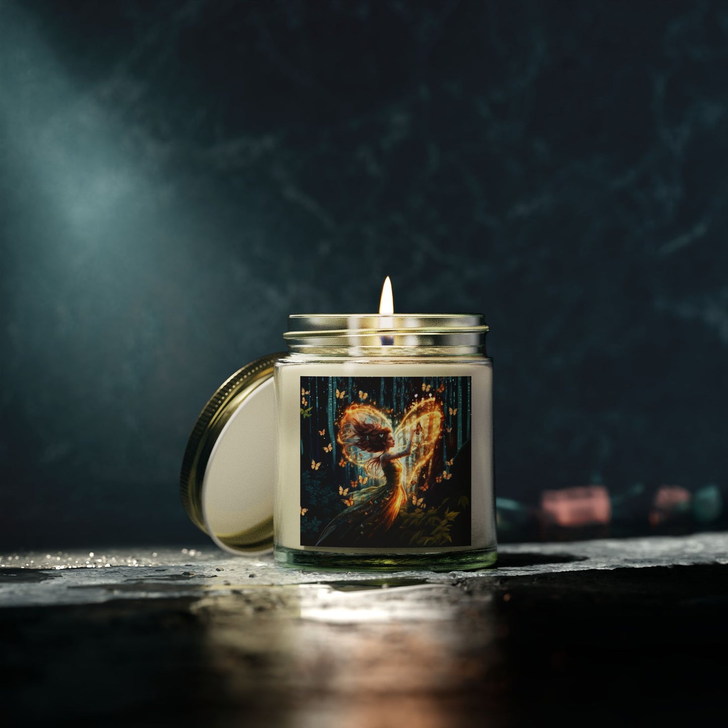 Scented Candle - Garden Fairy with butterflies - Coconut Apricot Wax (4oz, 9oz)