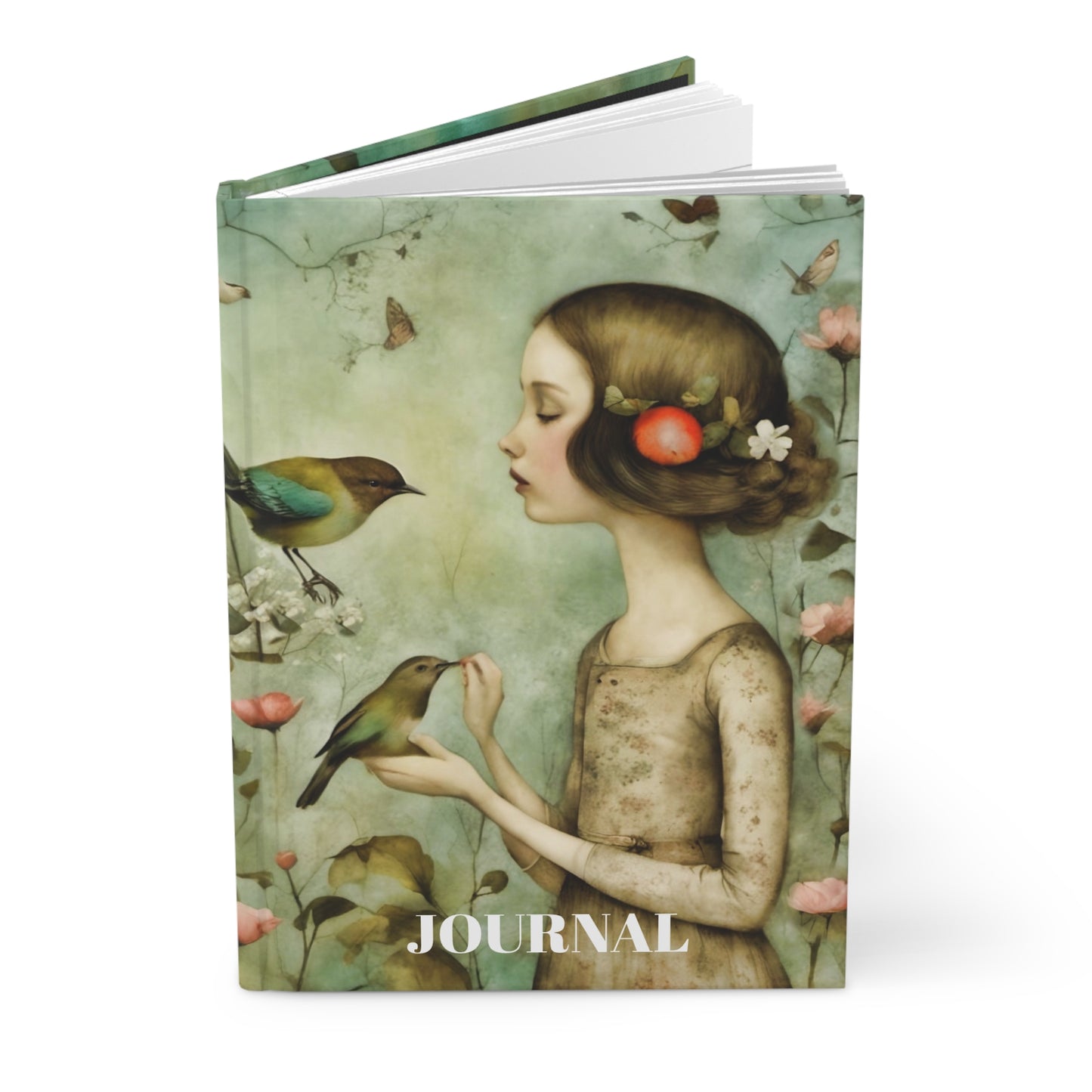 Hardcover Journal Matte - The Girl with the Song Birds Art Meditation Design