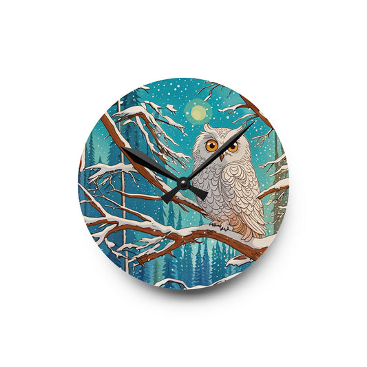 Wall Clock - Winter Snow Owl Design