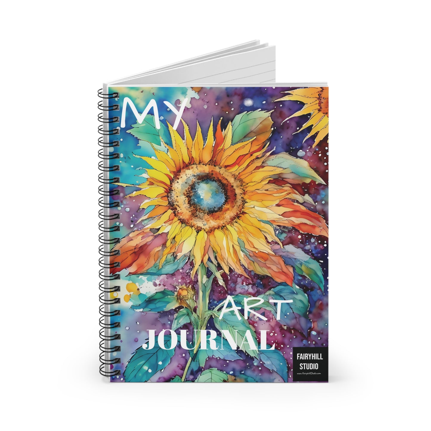Spiral Notebook Sunflower Rainbow Watercolor Art Ruled Line
