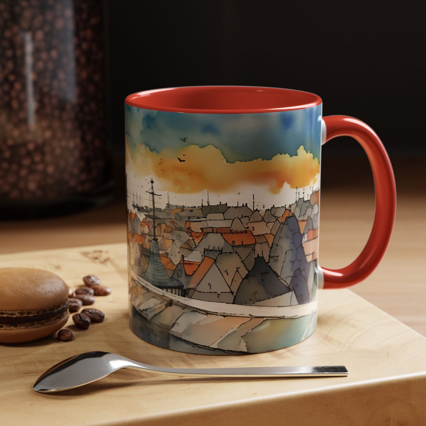 Black cat on a roof top Art-Themed Coffee Mug - 11 & 15oz Accent Mug for Musroom  Fsiry Lovers
