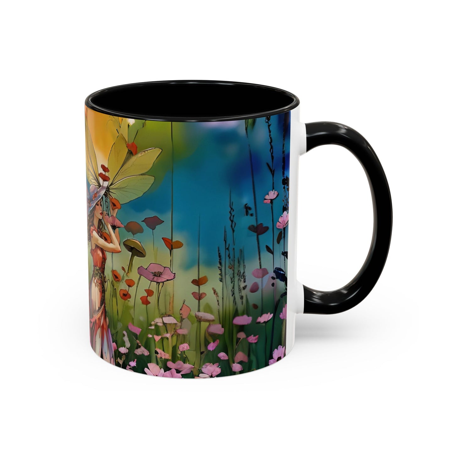 Mug - Lovely Romantic Girl Gathering Flowers in Summer Field
