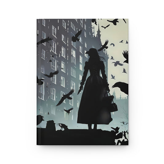 Travel Journal Matte - Gothic Style Art Hardcover Journal with Woman and Crows in London by Fairyhill Studio