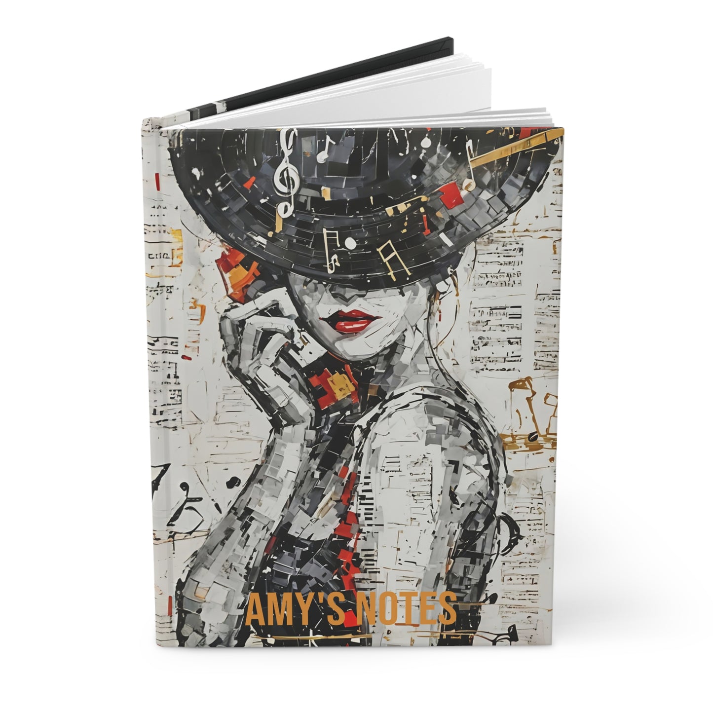 Hardcover Abstract woman with red Phone Art Journal hard Cover ,Notebook gift art Matte
