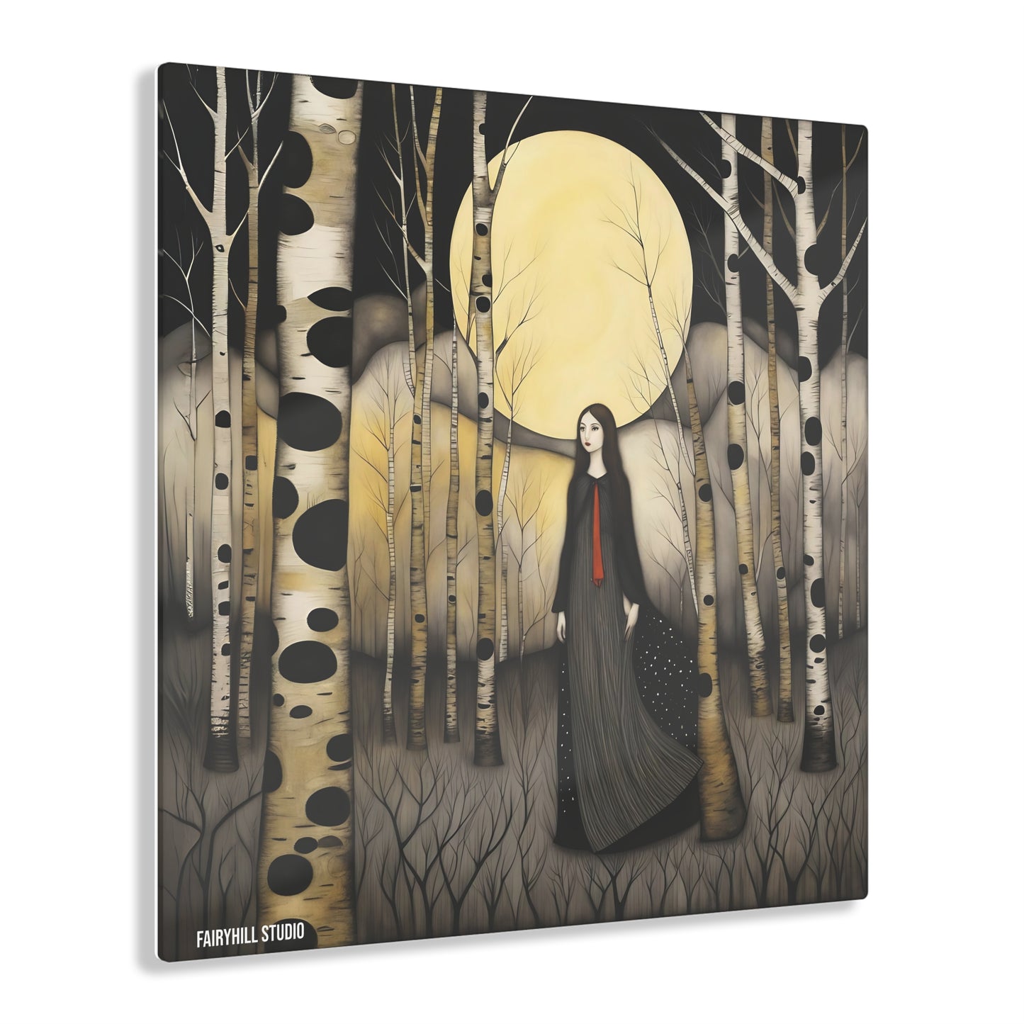 Art Acrylic Prints Moon over the Birch tree forest Art