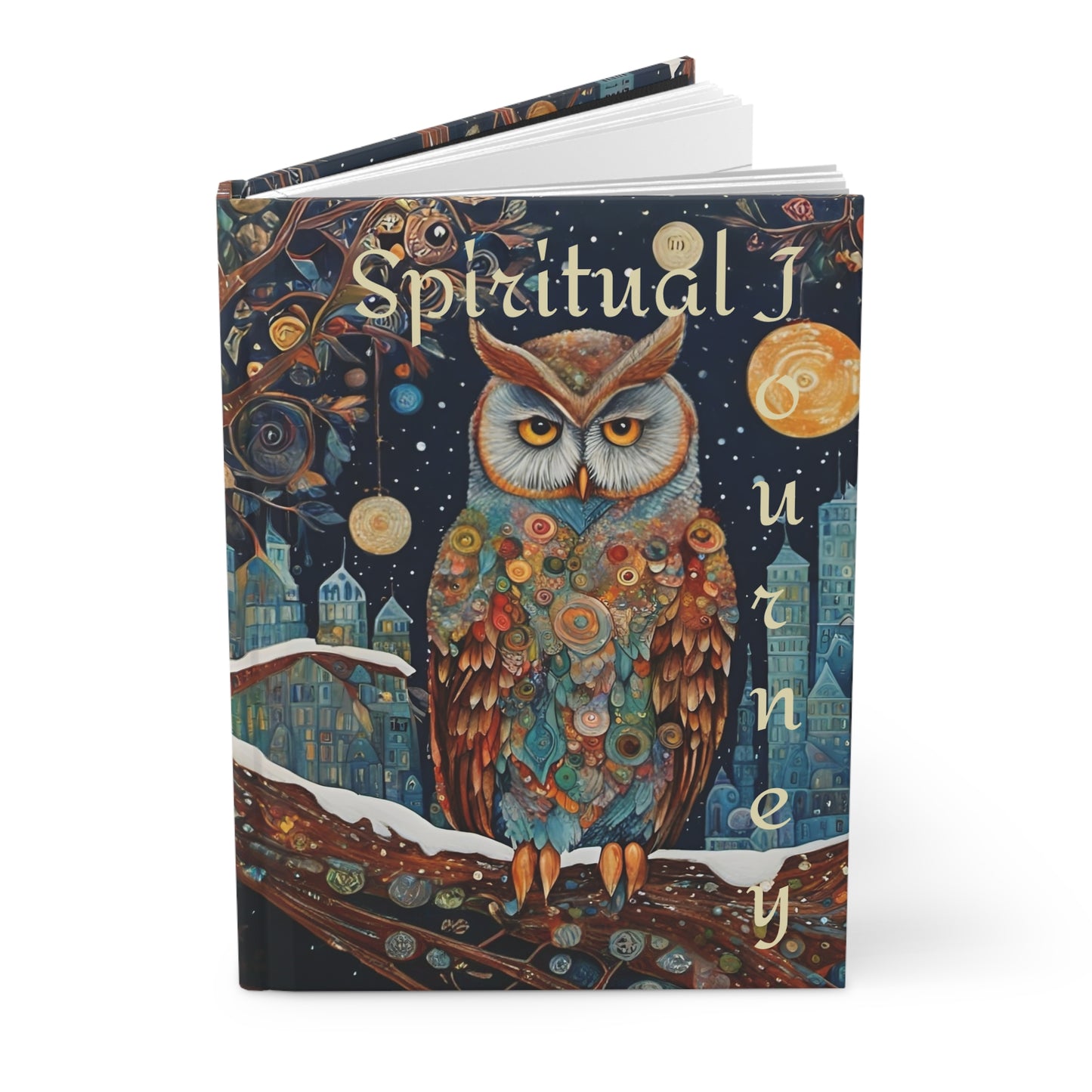 Spiritual Rumi quote" Who am I ?" Owl Boho Art ,Hardcover Journal by Fairyhill Studio