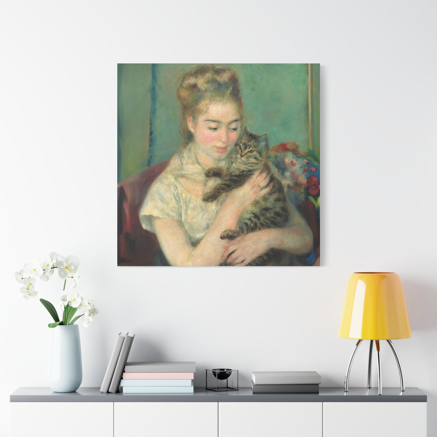 Canvas Art - Woman with a Cat by Auguste Renoir
