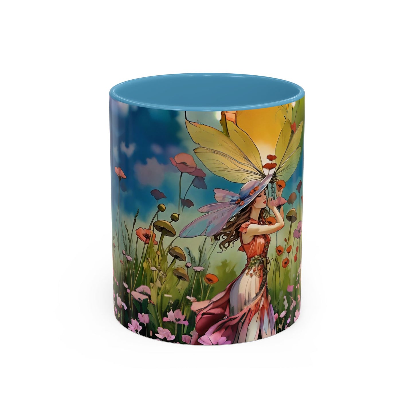Mug - Lovely Romantic Girl Gathering Flowers in Summer Field