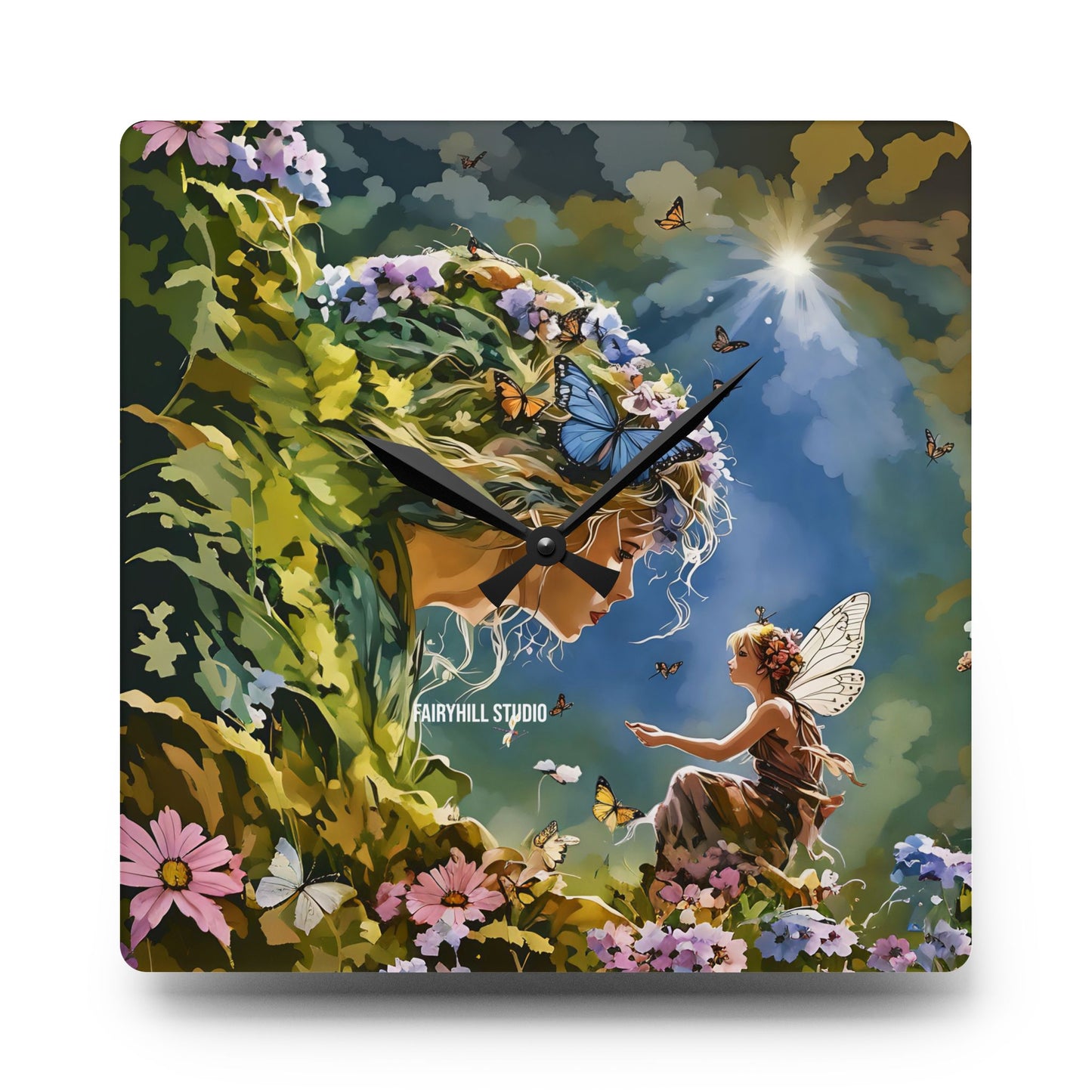 Wall Clock - Nature Fairy Offering Gifts to the Goddess of Nature - Meaningful Art
