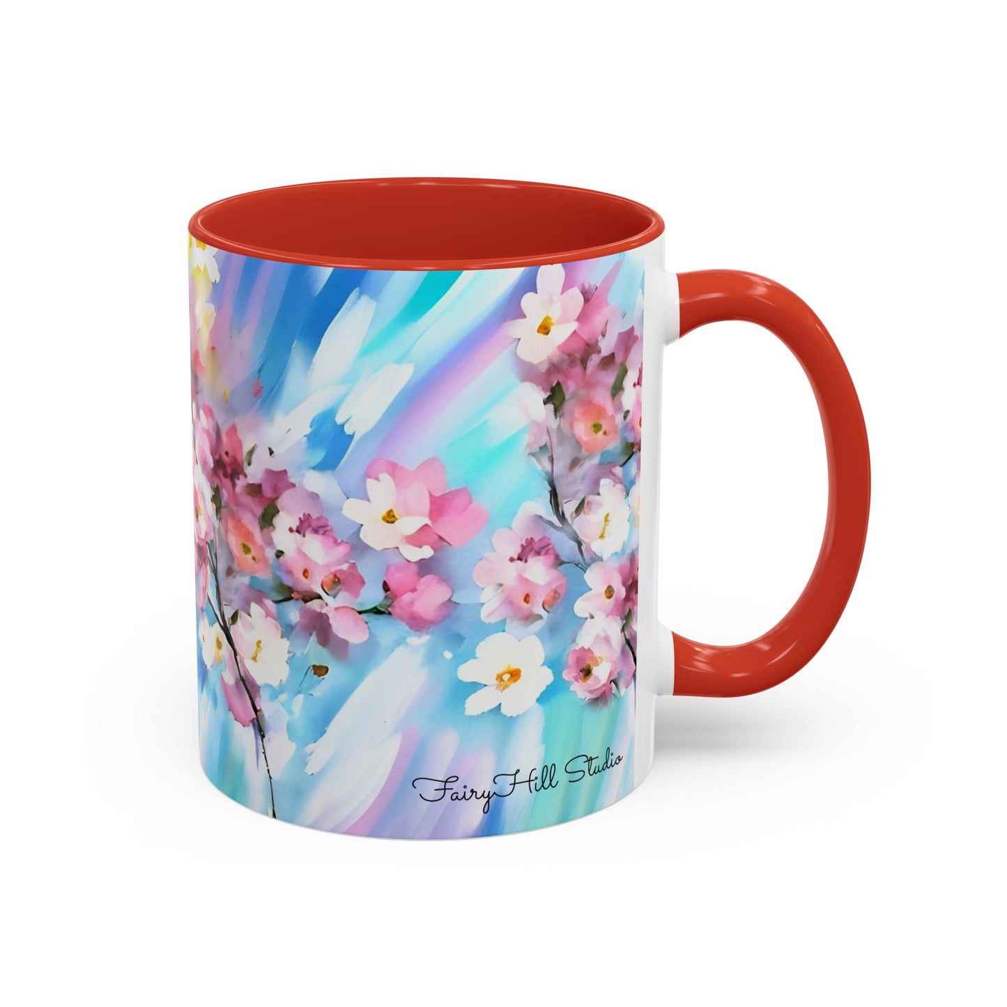 Coffee Mug - Floral Cherry Blossoms Canvas on Blue Sky Background