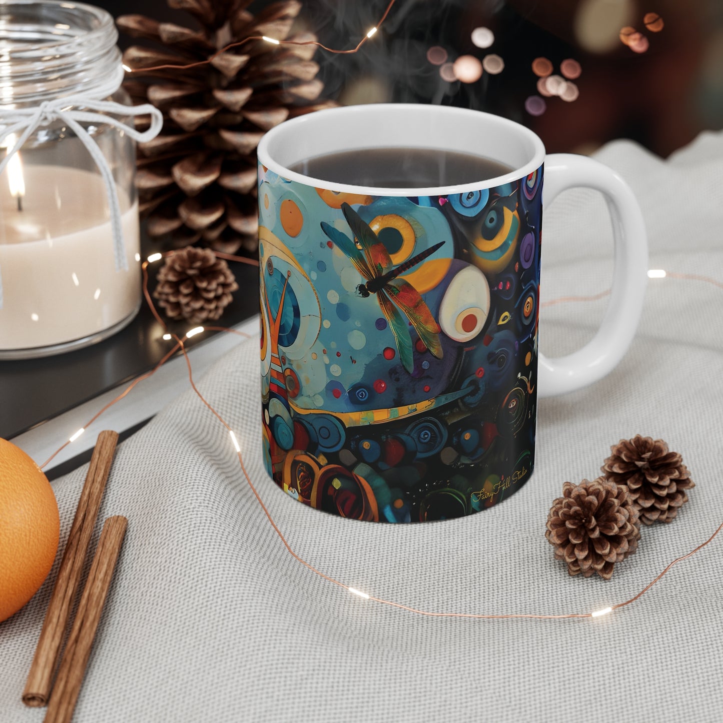 Art Mug 11oz - Dragonfly/Snail Abstract Circle Design