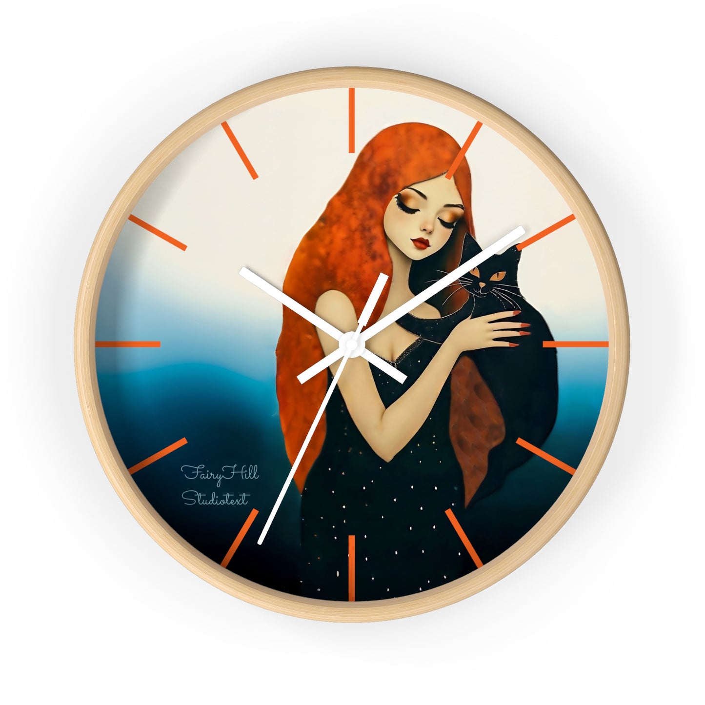 Whimsical Cat Embrace Wall Clock, Boho Home Decor, Cat Lover Gift, Cozy Living Room Accessory, Unique Cat Artwork