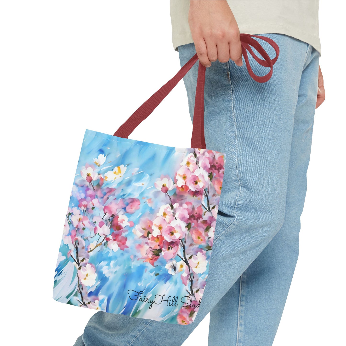 Canvas Tote Bag with Floral Cherry Blossom Design