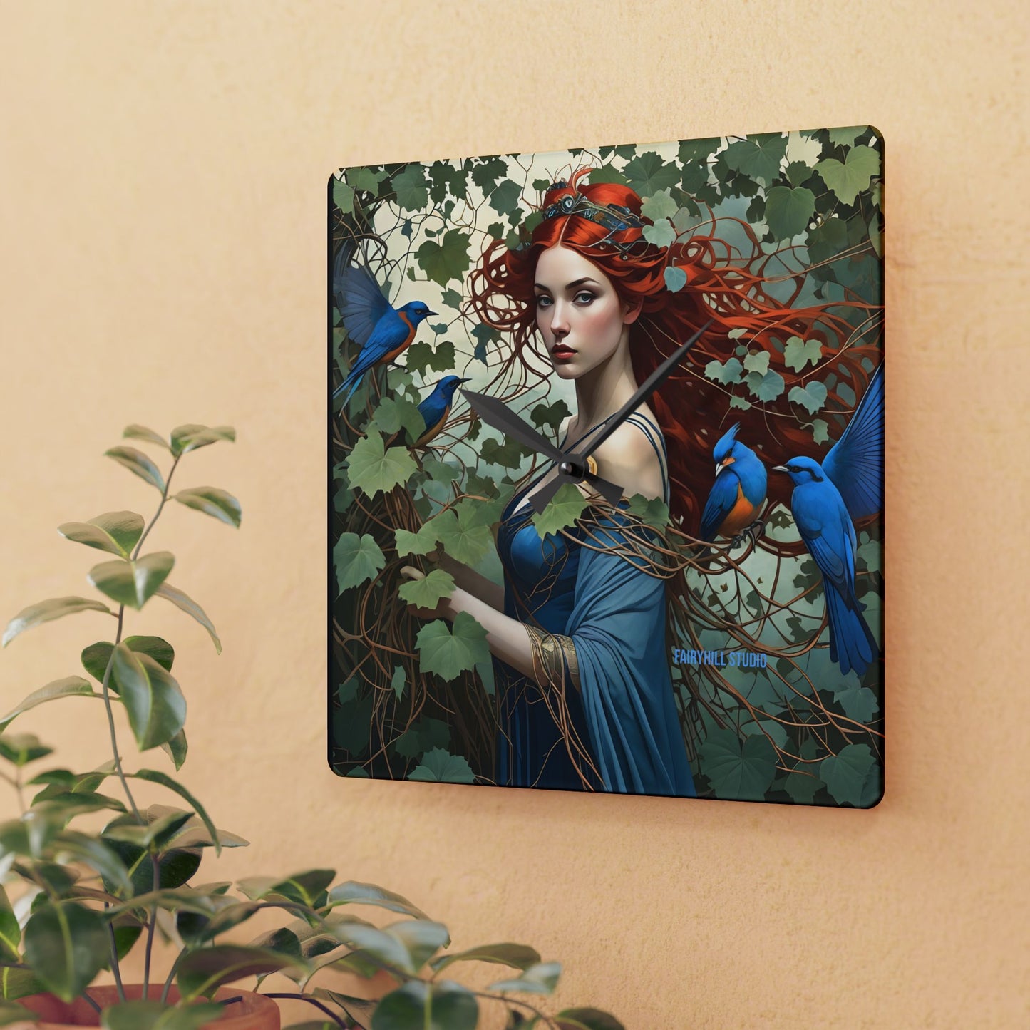 Wall Clock - Beauty with Blue Birds in Tropical Forest