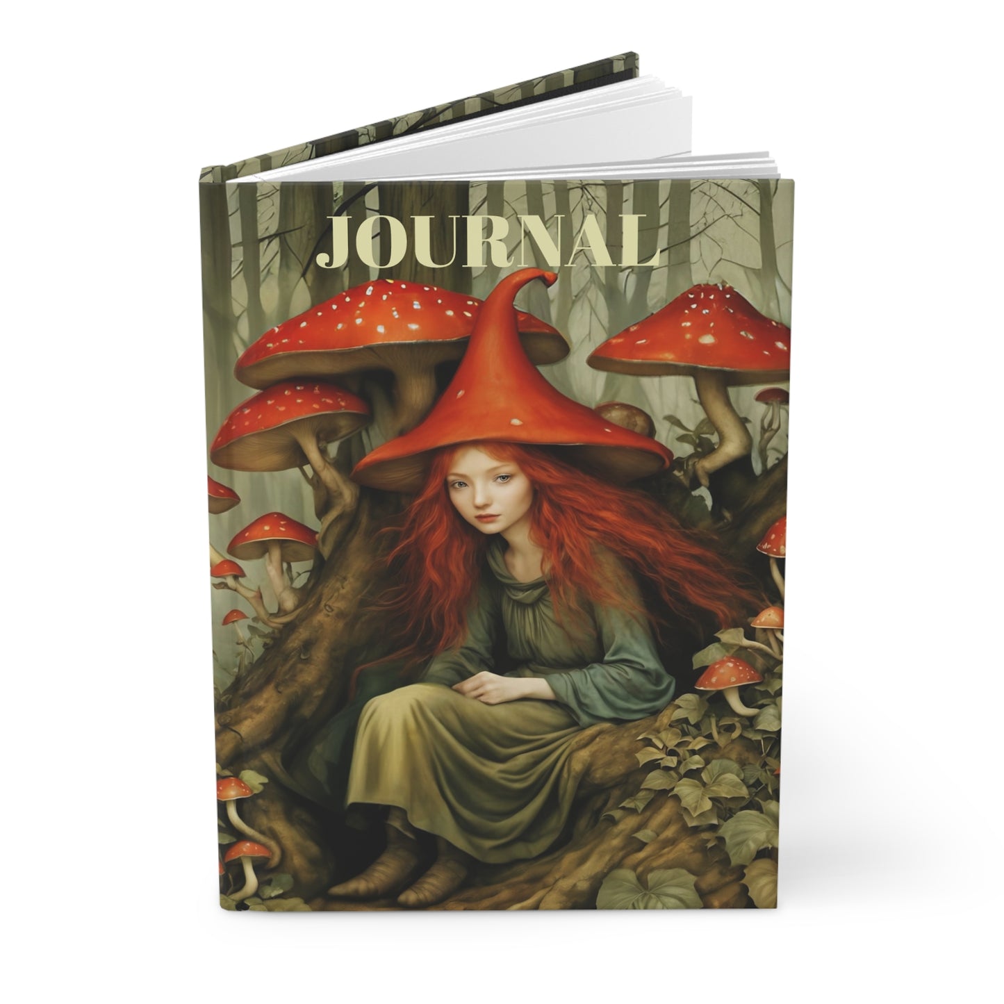 Hardcover Journal Matte - Red Mushroom Fairy Art in Forest