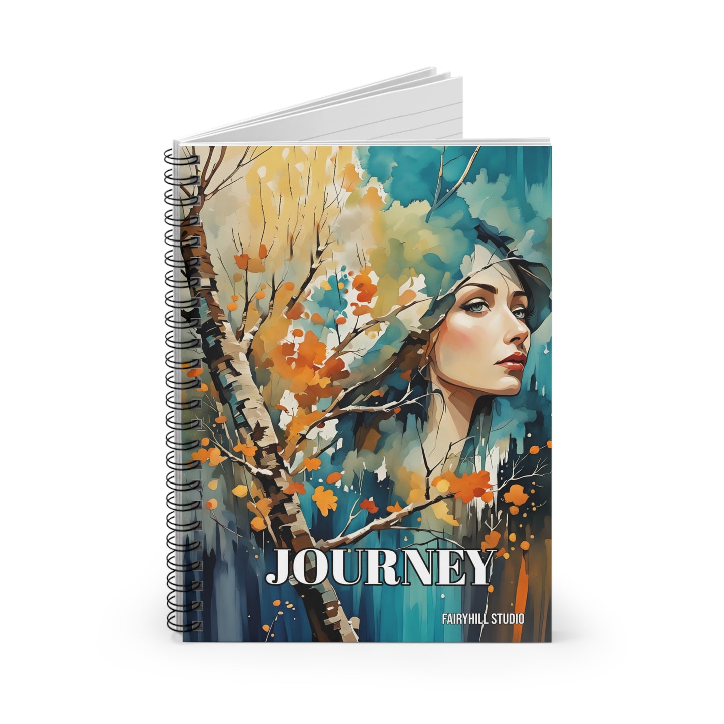 Spiral Notebook - Autumn Fall Leaves Woman Art Ruled Line