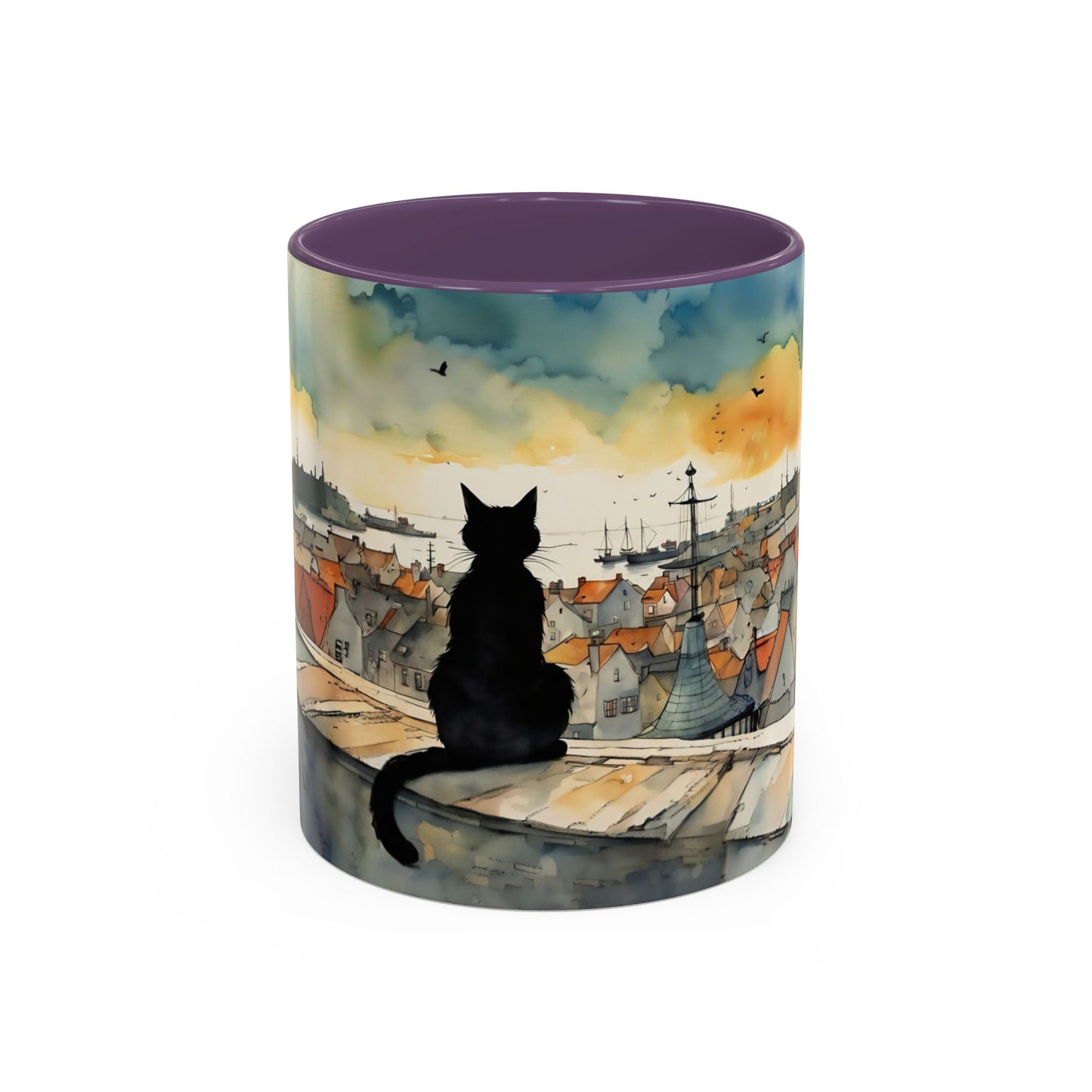 Black cat on a roof top Art-Themed Coffee Mug - 11 & 15oz Accent Mug for Musroom Fsiry Lovers