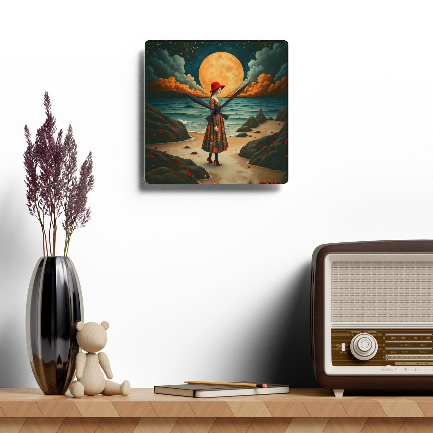 Moon girl with red hat Wall clock Gift Acrylic Wall Clock