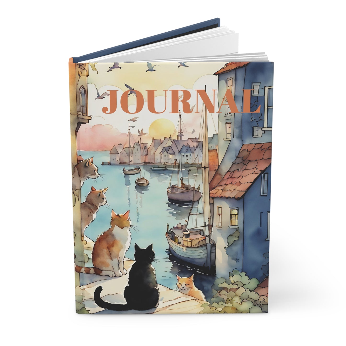Cats by the Sea hard cover Journal hard Cover ,Notebook gift art Matte