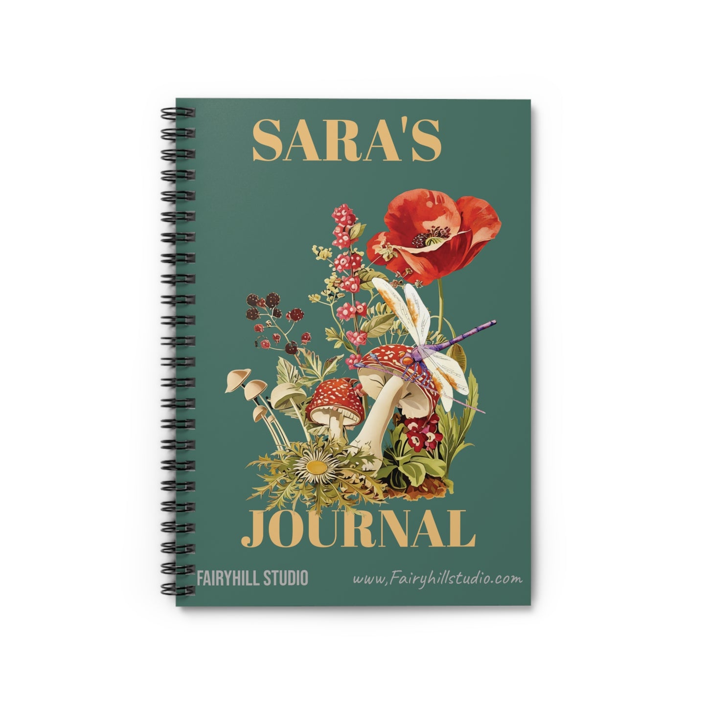 Botanical Mushroom,Dragonfly, Personalized Notebook, Personalized journal, Mushroom, Wildflower,