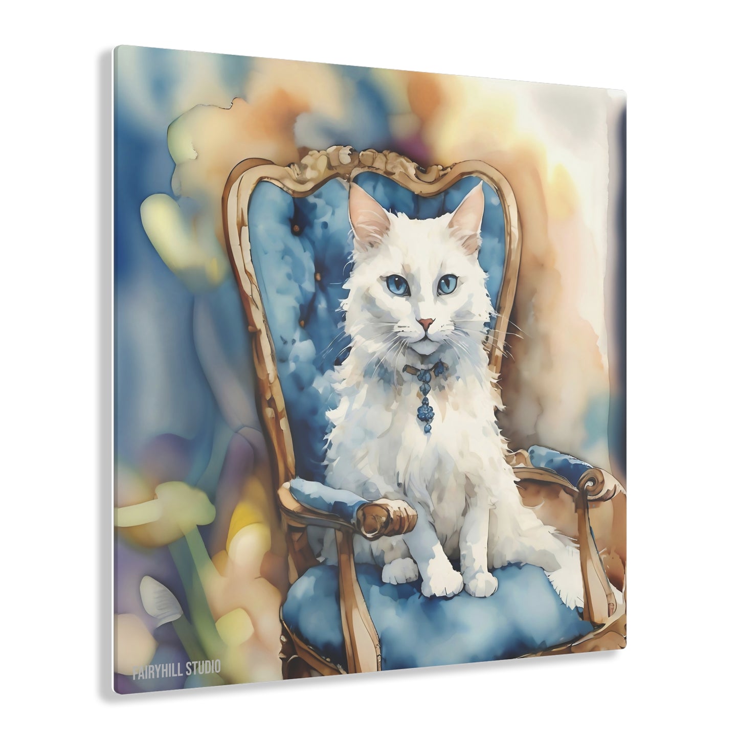 Cat Acrylic Print - Cute White-Blue Eyed Cat Wall Art