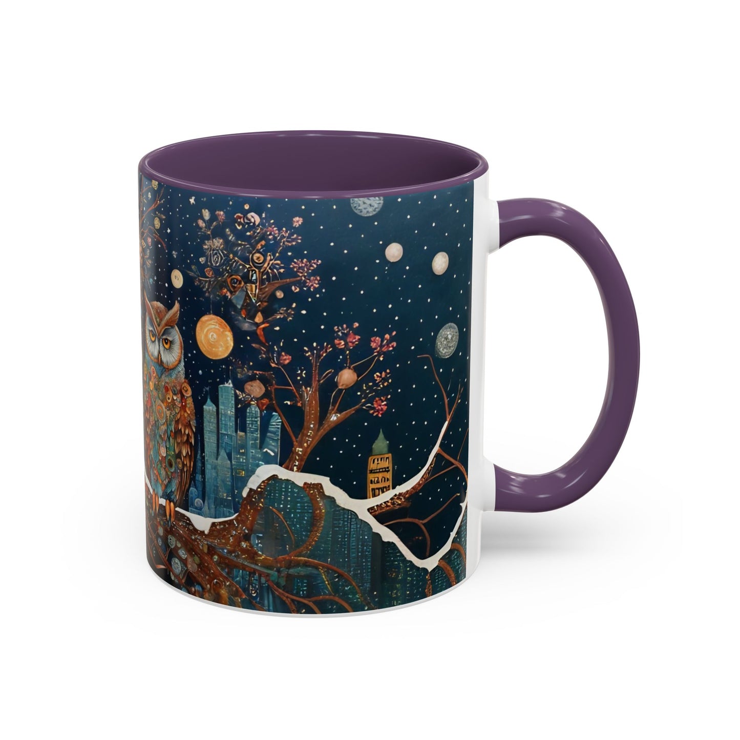 Accent Boho Style Night Owl Mug on a Snowy New York Night Coffee Mug (11, 15oz)