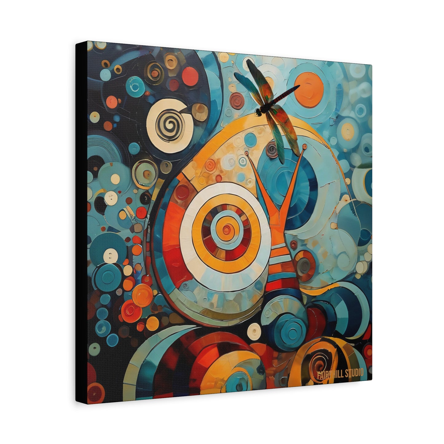 Abstract Colorful Snail Dragonfly Circle Canvas Wall Art