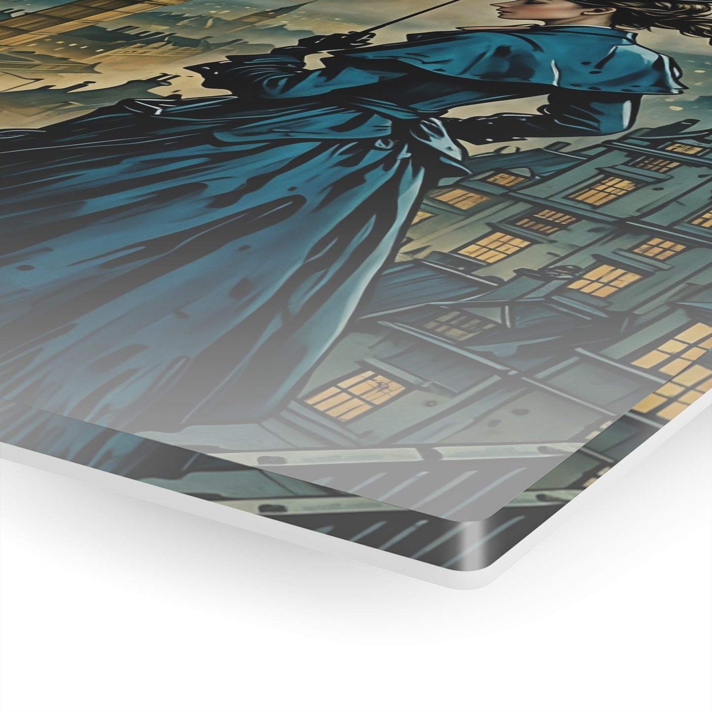 Art Acrylic Prints Marry Poppins on a London City roof top under rain