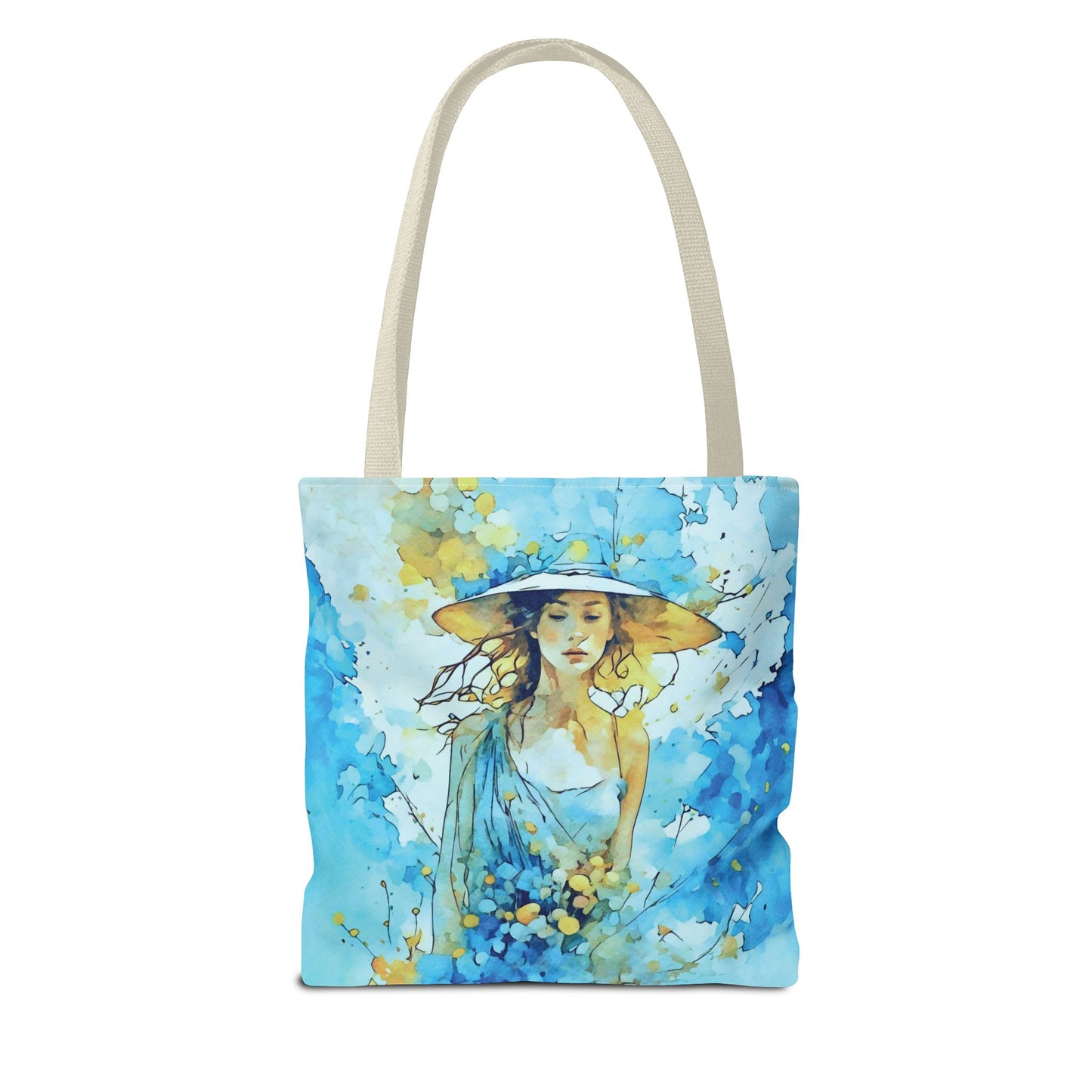 Tote Bag - Blue Summer Art Girl in Blue Dress and Hat