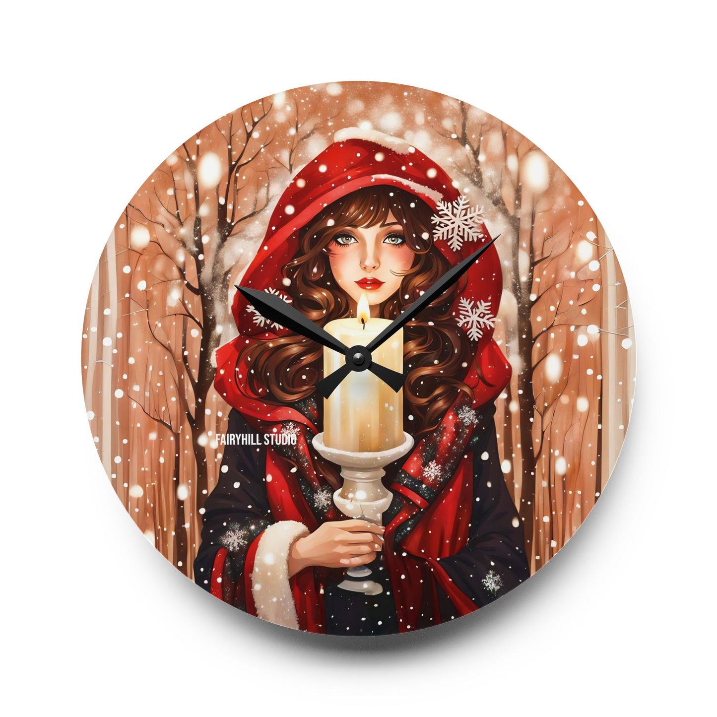 Acrylic Wall Clock -Winter Girl with a Christmas Candle