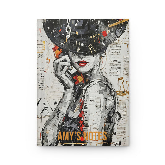 Hardcover Abstract woman with red Phone Art Journal hard Cover ,Notebook gift art Matte