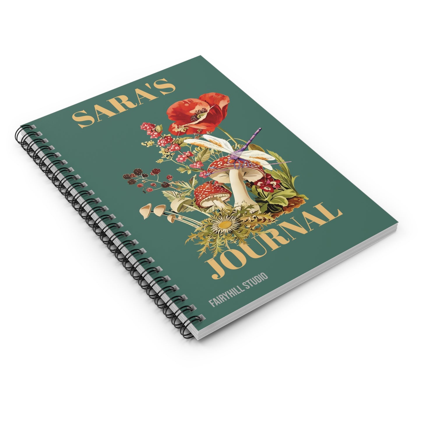 Botanical Mushroom,Dragonfly, Personalized Notebook, Personalized journal, Mushroom, Wildflower,